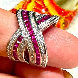 💕Large bold cross over ring stamped 925 pink and silver